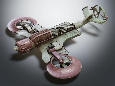 Vintage Retro Aircraft Model With Mechanical Structure Circular Rotors And Metallic Texture 3d model