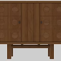 Modern Natural Oak Wood Storage Chest With Stylish Circular Embossed Door Panels For Home Organization