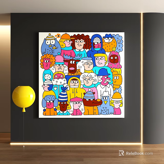 Abstract Painting With Colorful Cartoon Characters Various Expressions And Vibrant Hues 3d model 
