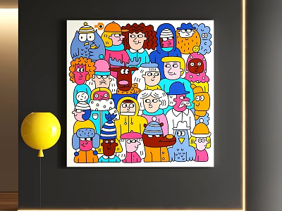 Abstract Painting With Colorful Cartoon Characters Various Expressions And Vibrant Hues 3d model