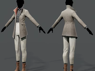 Fashion Mannequin in Gray Coat White Pants Brown Boots Front and Back View 3d model