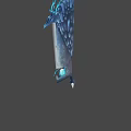 Fantasy Magical Weapon with Blue Feather Design and Glowing Crystal Core