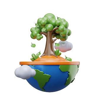 Modern Tree Earth Cartoon Trees Cartoon Earth 3d model