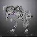 White Mechanical Dinosaur Skeleton With Robotic Joints And Red Blue Wires