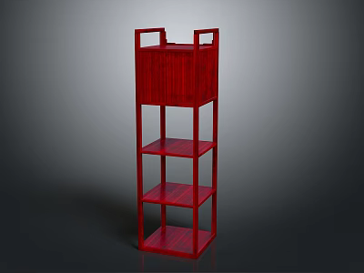 Red Wooden Storage Shelf Unit With Multiple Tiered Shelves For Home Organization 3d model