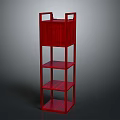 Red Wooden Storage Shelf Unit With Multiple Tiered Shelves For Home Organization