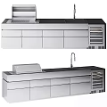 Modern Stainless Steel Kitchen Cabinets With Integrated Countertop Sink Grill And Refrigerator