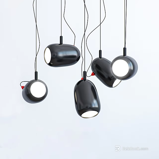 Modern Black Pendant Lights With Multiple Different Shapes And White Light Heads 3d model