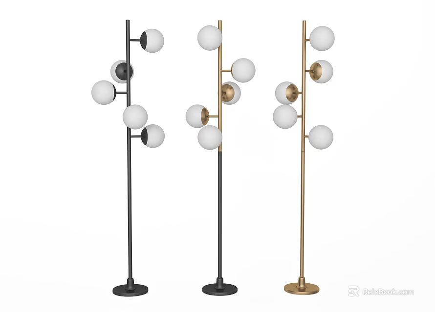 Modern Floor Lamps With Spherical Bulbs And Different Colored Poles Design 3d model 