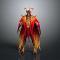 Red And Yellow Fantasy Phoenix Creature With Ornate Horns And Feathered Wings