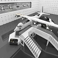 Detailed Airplane Model Exhibition In Showroom With Staircase And Wall Charts