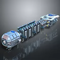 Futuristic Sci Fi Mechanical Structure With Elongated Modular Sections Metallic Surface And Blue Circular Components 3d model