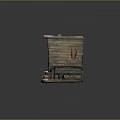 Rustic Countryside Wooden Cottage With Tiled Roof Chimney Wooden Logs And Small Animals