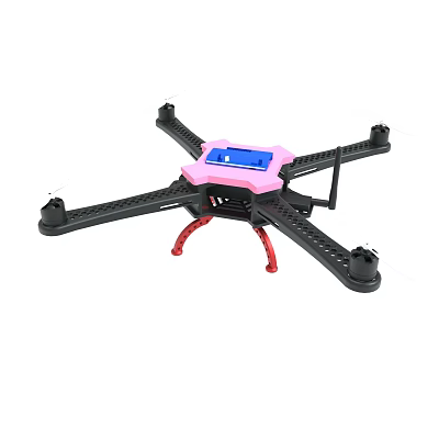 Quadcopter With Pink Top Black Frame And Red Landing Gear 3d model