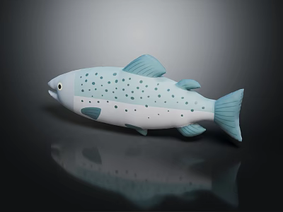Light Blue And White Spotted Fish Toy With Glossy Surface And Rounded Shape 3d model