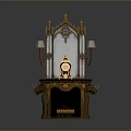 Ornate Decorative Clock Stand With Elegant Frame Lamps And Carved Base