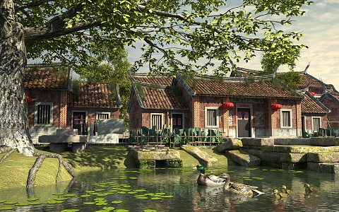 Chinese-style farmyard country house country house Tujiale duck poultry 3d model