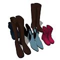Assorted Colorful Boots Collection Including Tall and Short Styles in Brown Blue Red Black