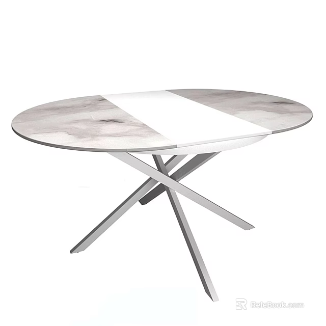 Modern Dining Table With White And Gray Marble Top And X Shaped Metal Legs 3d model 