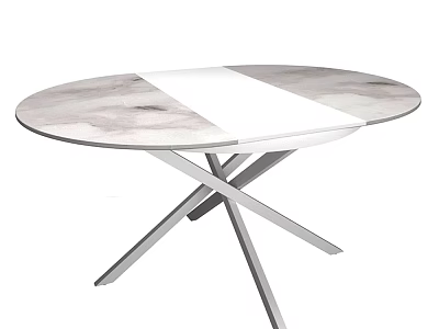 Modern Dining Table With White And Gray Marble Top And X Shaped Metal Legs 3d model