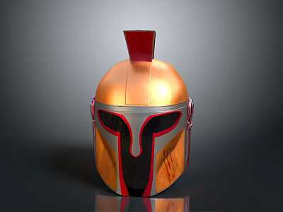 Golden Red Warrior Helmet With Silver Visor And Red Crest Design Details 3d model