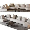 Light Colored Modern Sectional Sofa With Multiple Cushions Small Coffee Tables And Gray Rug 3d model