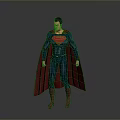 Man Wearing Superman Costume with Blue Suit Red Cape and Chest S Symbol
