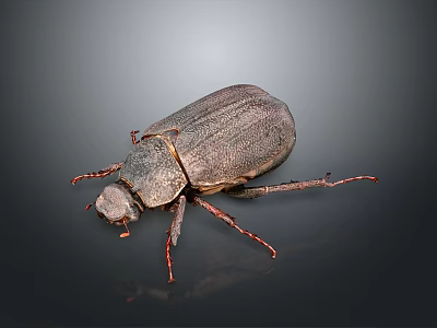 Dark Brown Beetle With Red Legs On Black Background Close Up View 3d model