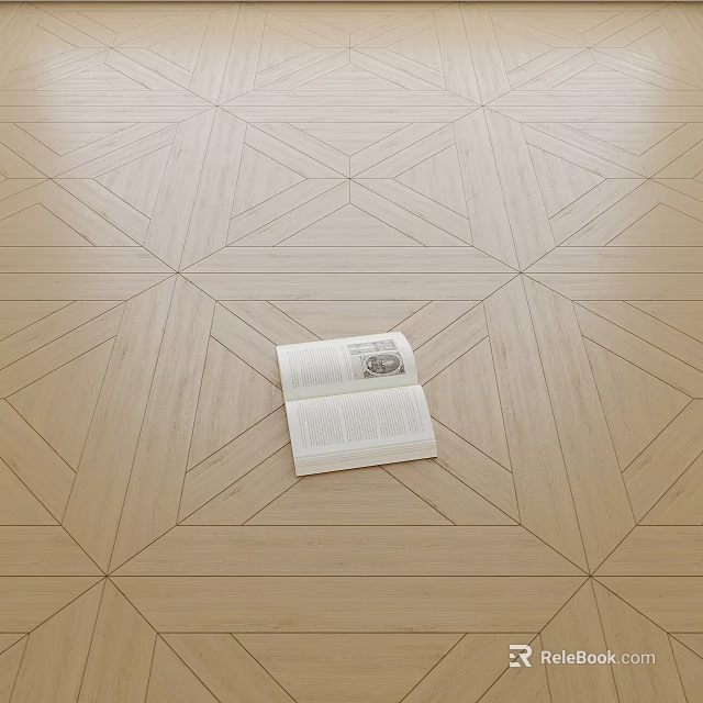 Light Wood Intricate Geometric Patterned Hardwood Flooring With Open Book 3d model 