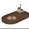 Decorative Dessert Ornament Set With Wooden Tray Cheesecake And Ice Cream Sundae