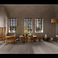 Modern Console Table And Side Cabinet In Neutral Toned Entryway With Wicker Chair And Blinds