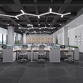 Modern Public Office Space With Open Workstations Ceiling Lights And Green Plants 3d model
