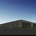 Modern Industrial Factory Exterior With Numbered Units 3 2 Large Windows Trees Parking And People