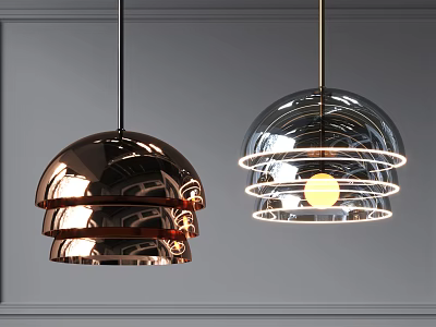 Modern Metallic Pendant Lights With Copper Chrome Spherical Reflective Ring Design 3d model