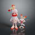 Cartoon Character And Rabbit Creature In White Coat With Orange Accents And Playful Expressions