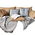 Cozy Decorative Throw Pillows With Brown Blue And Gray Covers And Fringed Blanket