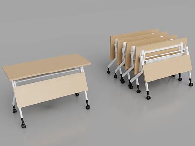 Foldable Light Wood Conference Tables With Wheeled Legs And Stackable Storage Design 3d model