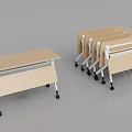 Foldable Light Wood Conference Tables With Wheeled Legs And Stackable Storage Design 3d model