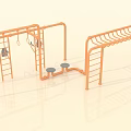 Modern Children's Play Area With Climbing Frames Horizontal Bars And Swings In Orange
