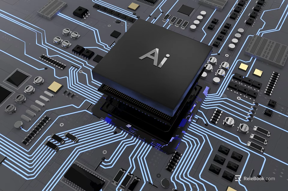 Advanced AI Chip Processor on Modern Circuit Board with Electronic Components 3d model 