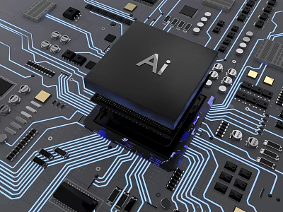 Advanced AI Chip Processor on Modern Circuit Board with Electronic Components 3d model
