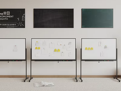 Whiteboards and Blackboards with Sticky Notes on Standing Frames for Collaboration 3d model