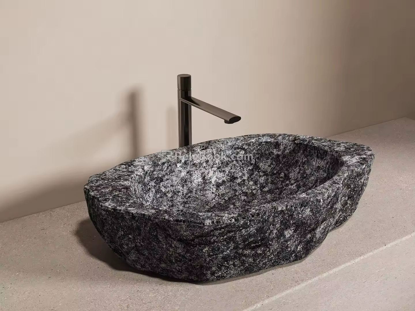 Modern stone trough basin sink faucet 3d model