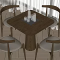 Square Wooden Dining Table Set With Four Armchairs And Glass Tray On Top