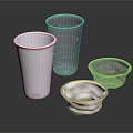 White And Transparent Plastic Cups With Ribbed Design And Stackable Structure 3d model