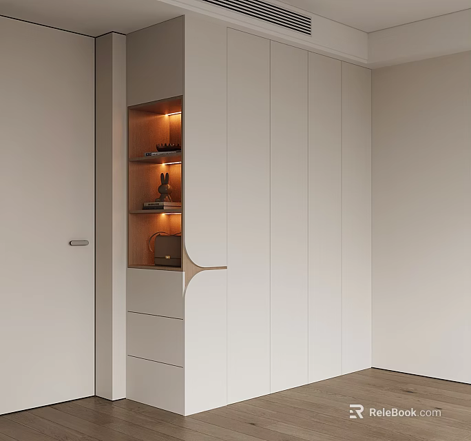 Modern White Wardrobe Interior With Sleek Design Open Shelves And Lighting 3d model 