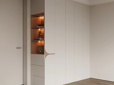 Modern White Wardrobe Interior With Sleek Design Open Shelves And Lighting 3d model