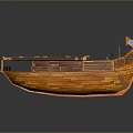 Traditional Wooden Boat Model With Ornate Carvings And Prow Decoration