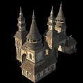 Ancient Historic Architecture Featuring Spired Towers Stone Arches And Tiled Roofs 3d model