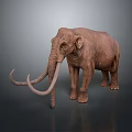 Detailed Mammoth 3D Model Standing With Long Curved Tusks Brown Fur And Gray Background